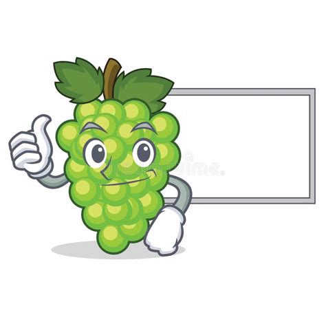 Thumbs Up With Board Green Grapes Character Cartoon Stock Vector