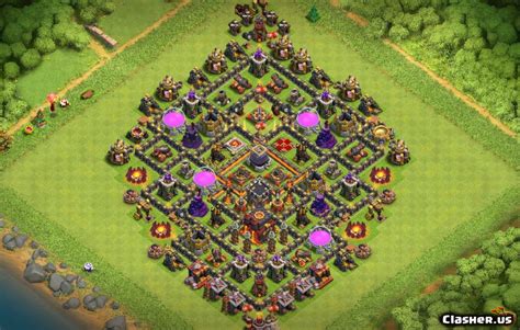 Anti everything,giants, valkyrie , miners, bowlers. Town Hall 10 TH10 Trophy/DE Farming base v104 [With Link ...