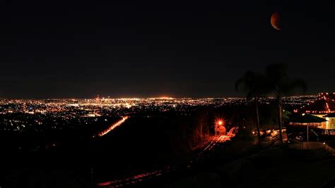 Los Angeles City Moon Night View Landscape Wallpaper Coolwallpapersme