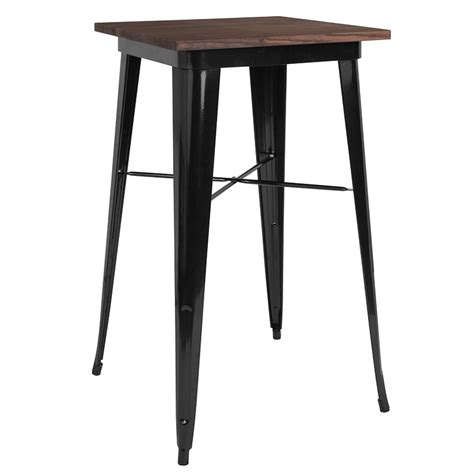 235 Square Black Metal Indoor Bar Height Table With Walnut Rustic