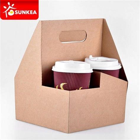 Disposable Compostable White Kraft Coffee Paper Cup Holder Cup Carrier