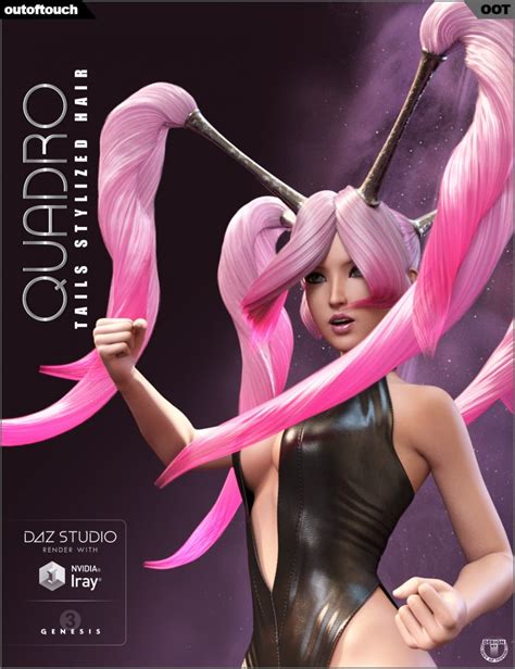 Quadro Tails Stylized Hair For Genesis 3 Females ⋆ Freebies Daz 3d