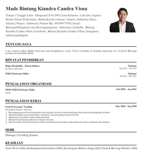 Contoh CV Siswa SMK Yang Belum Punya Pengalaman Kerja Blog BikinCV
