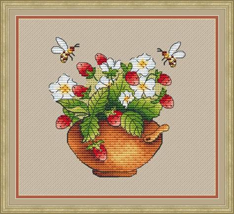 Strawberry Cross Stitch Pattern Pdf Instant Download Flower Etsy