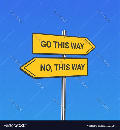 Yellow Road Signs With Go This Way No This Way Vector Image
