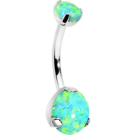 Double Green Synthetic Opal Internally Threaded Belly Ring 716 Belly