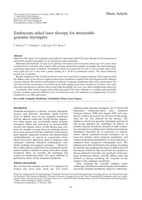 Pdf Endoscopy Aided Laser Therapy For Intractable Granular Myringitis