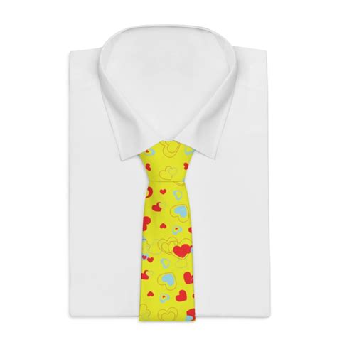 Yellow Red Heart Shaped Print Classic Valentines Day Designer Necktie