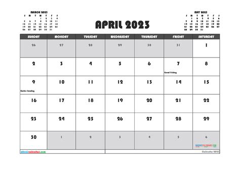 Calendar April 2023 Calendar Calendar 2023 With Federal Holidays