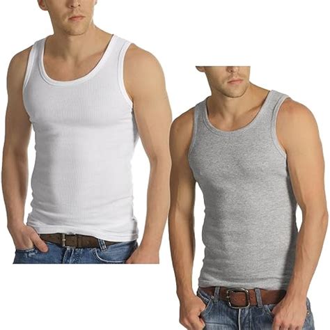 RIBBED VEST MENS Cotton White Fitted Muscle Gym Rib Tank Top