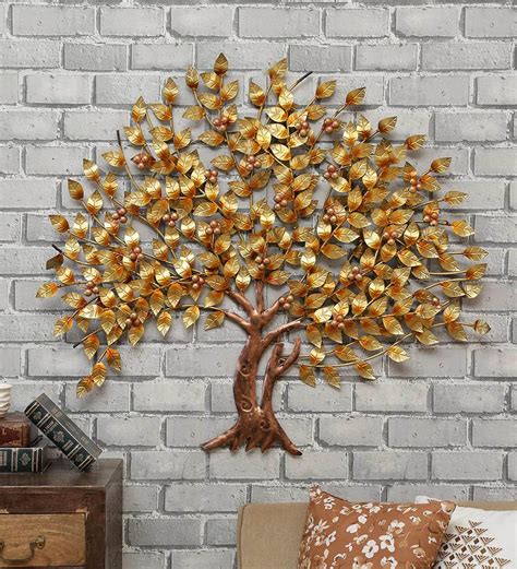 Buy Metal Antique Tree In Golden Wall Art By Malik Design