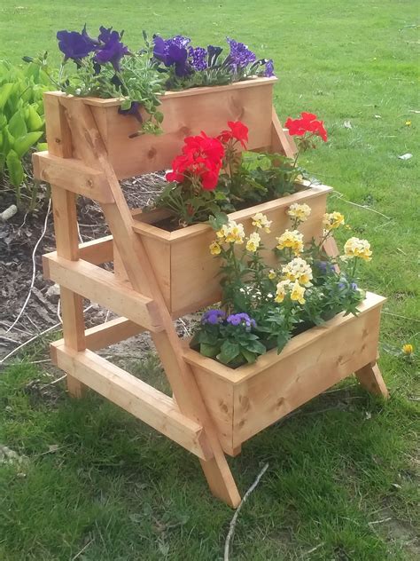 3 Tier Planter Stand With 3 Planters Braced So That It Will Etsy