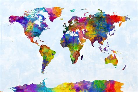Watercolour World Map Splashes Michael Tompsett Art Prints