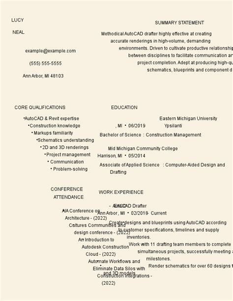 Architecture Autocad Drafter Resume Examples For 2024 Templates And Tips