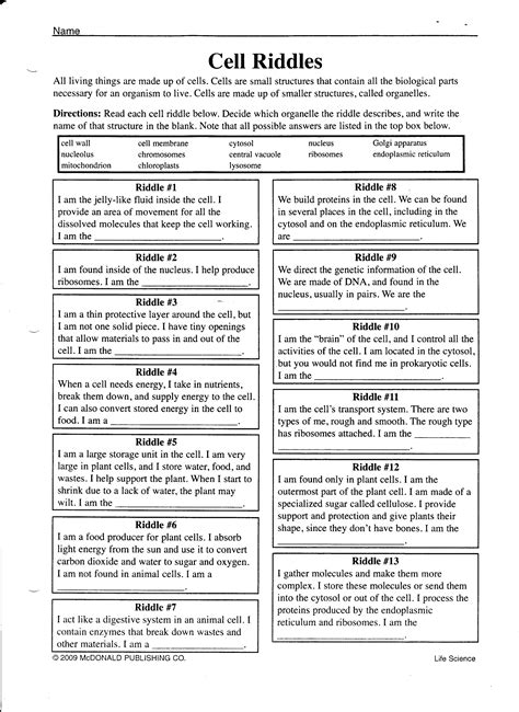Parts of a cell worksheet free worksheets library