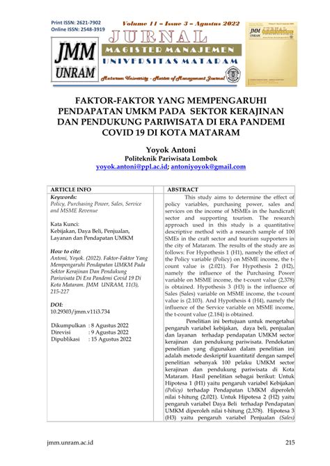 PDF FAKTOR FAKTOR YANG MEMPENGARUHI PENDAPATAN UMKM PADA SEKTOR