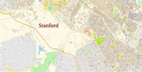 Stanford University California Us Map Vector Extra Detailed Street Road