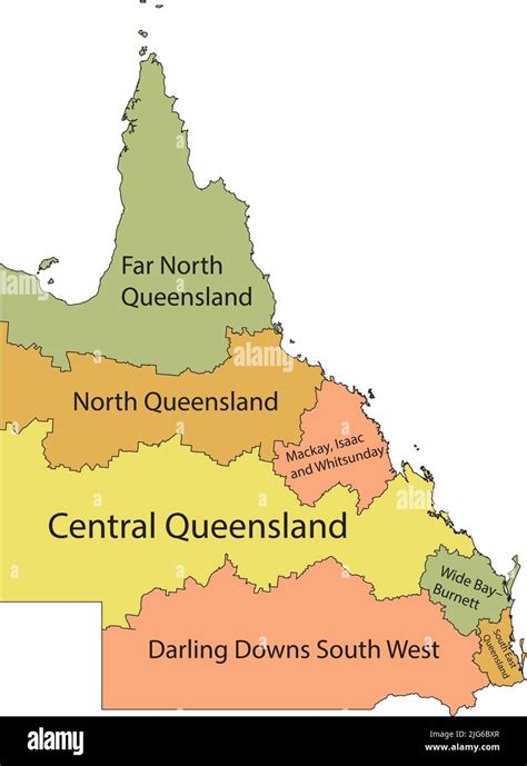 Pastel Map Of Regions Of Queensland Australia Stock Vector Image And Art