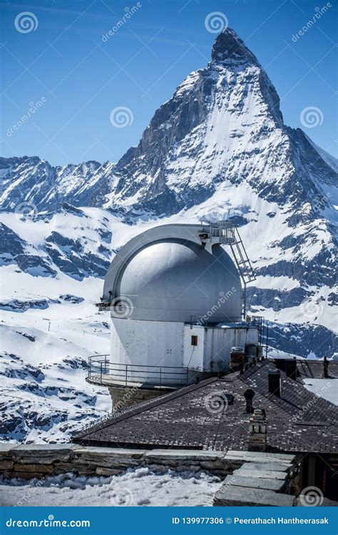 Observatory At Gornergrat With Matterhorn Zermatt Switzerland Stock