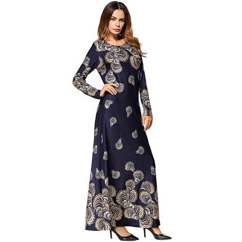 Muslim Print Abaya Cotton Maxi Dress Knitted Skirt Loose Style Kimono