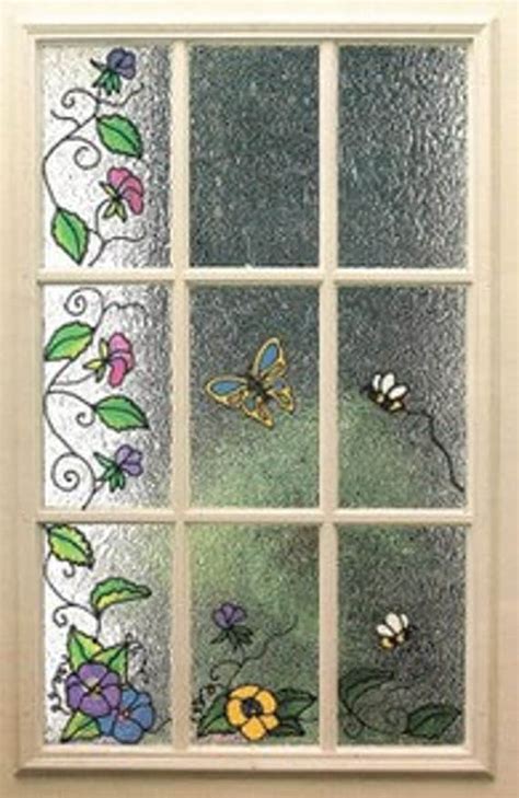 Butterfly Floral Faux Stained Glass Window Film Panels