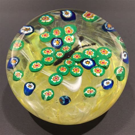 Rare Vintage Gentile Art Glass Paperweight Millefiori Green Butterfly The Paperweight Collection
