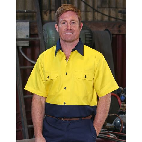 Mens Hi Vis Cotton Drill Short Sleeve Safety Shirt