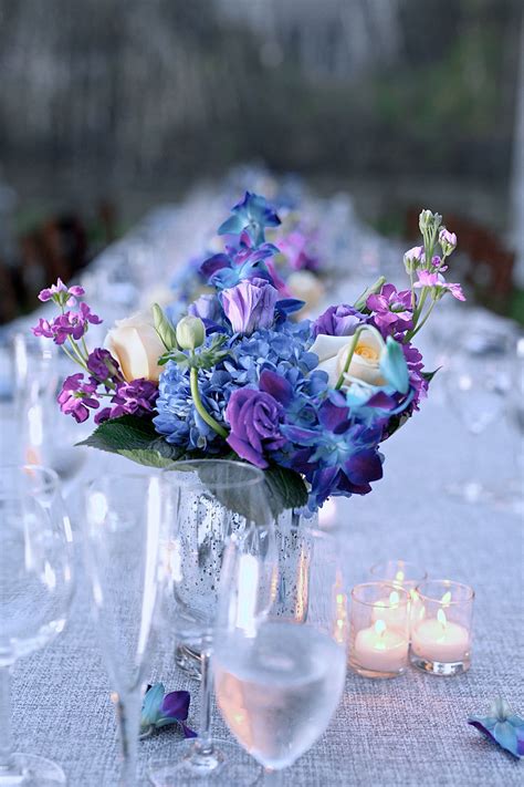 Blue And Purple Flower Centerpieces Flower Centerpieces Wedding