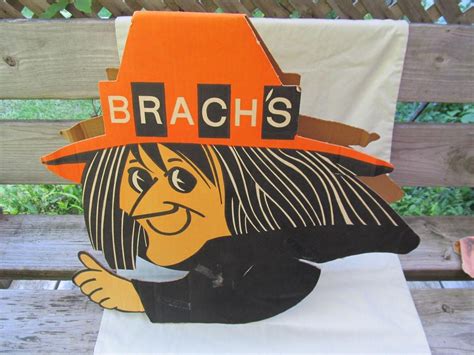 Vintage Brachs Candy Halloween Cardboard Witch Sign Double Sided