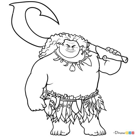 Draw a big triangle under head as a guide for moana's torso by first drawing a horizontal. How to Draw Maui, Moana