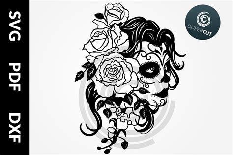 SVG / PDF / DXF Female Sugar Skull, Papercutting Template (540110