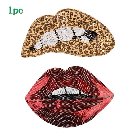 Diy Sexy Lips Sequin Patch Iron On Fabric Sticker For Clothes Badge