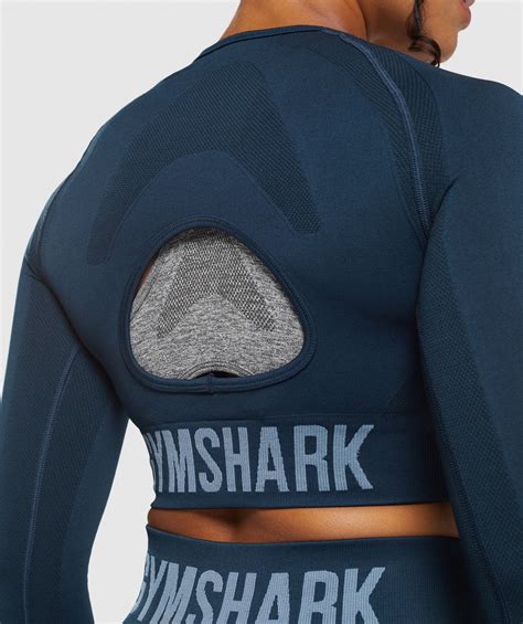 Gymshark Flex Long Sleeve Crop Navy Denim Blue Gymshark