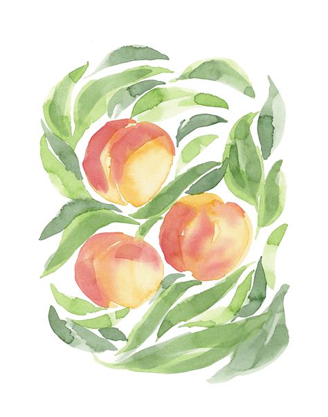 Watercolor Peaches Print Etsy