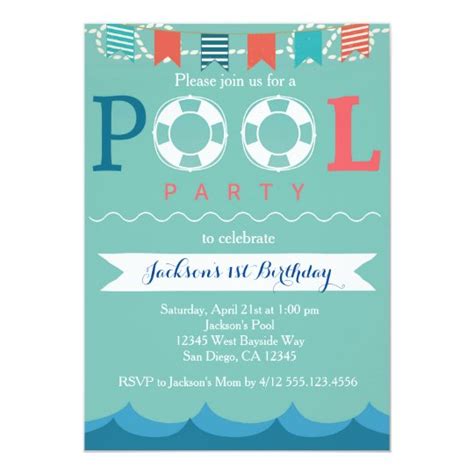 Nautical Pool Party Birthday Invitation