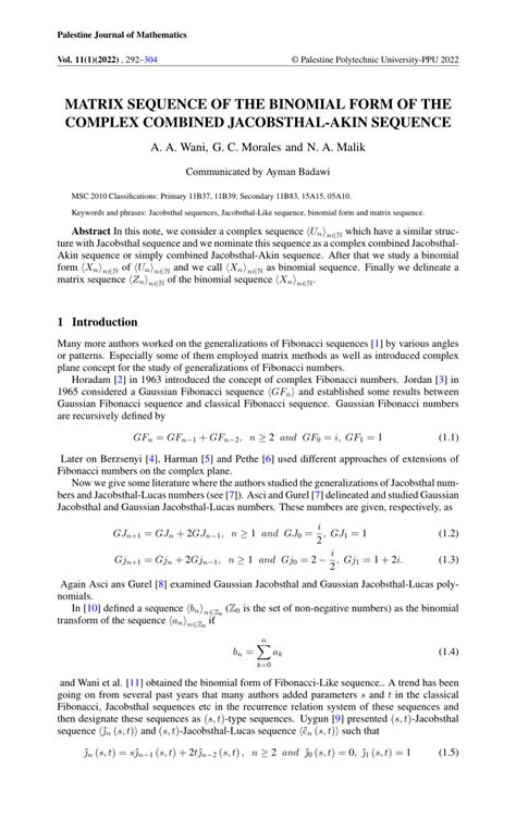 Pdf Matrix Sequence Of The Binomial Form Of The Complex Combined