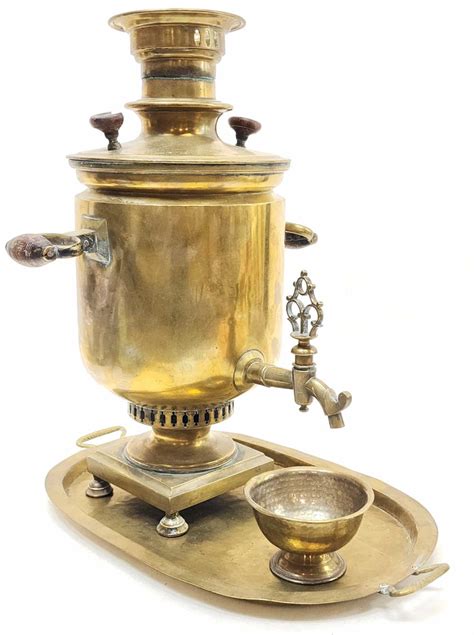 Lot 20in Russian Brass Samovar With Bowl And Tray