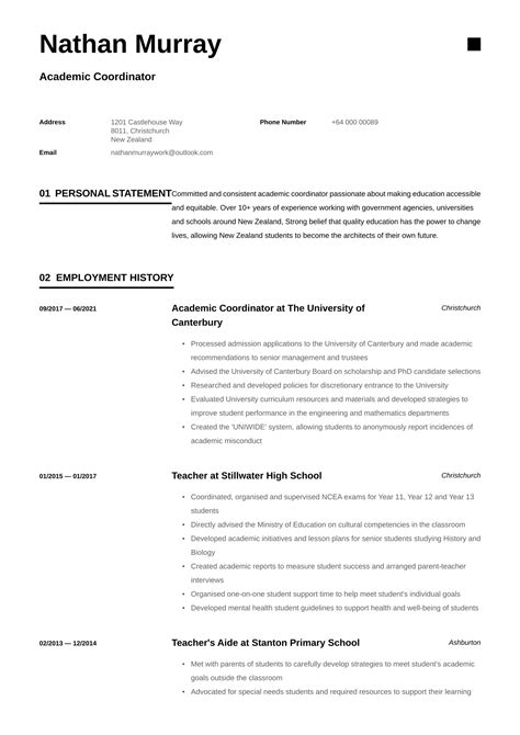 Academic Cv Example And Template For New Zealand 2024 · Cvappnz