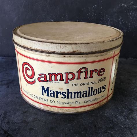 large vintage campfire marshmallows advertising tin 1920s red and white by the campfire co