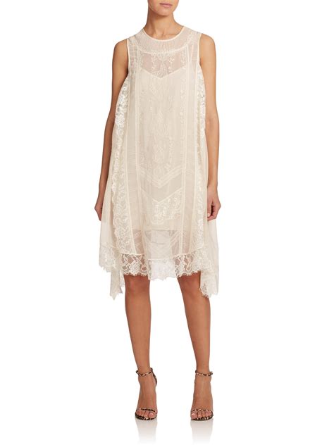 Lyst Haute Hippie Lace Embroidered Sheer Silk Dress In Natural