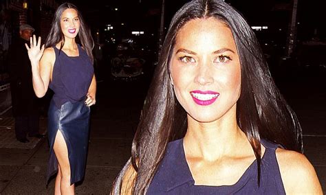 Olivia Munn Shows Off Her Slim Limbs In Tight Leather Blue Skirt In Nyc