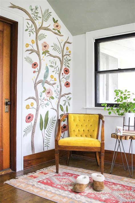 Cozy Eclectic Master Bedroom | Hand-painted Chinoiserie Mural