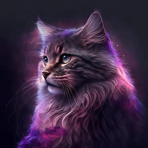 Premium Ai Image Majestic Cat With Purple And Pink Fur