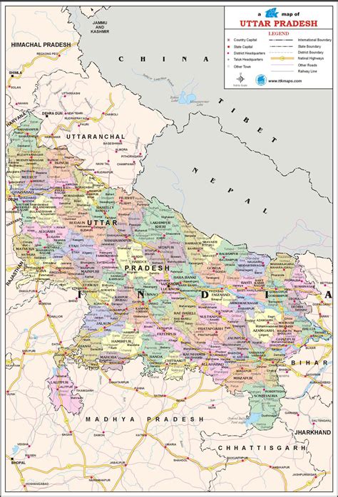 Uttar Pradesh Travel Map Uttar Pradesh State Map With Districts