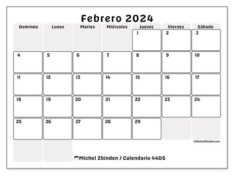 Calendario Febrero 2024 Cajas Ds Michel Zbinden Cl