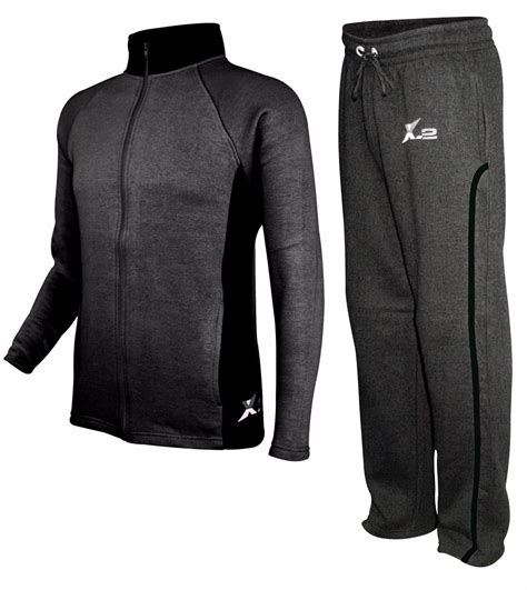 X 2 Mens Charcoal Black Zip Fleece Tracksuit Jogging Sweatsuit