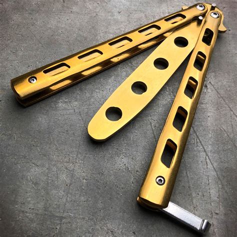 Gold Butterfly Balisong Trainer Knife Training Comb Blade Stainless Pr