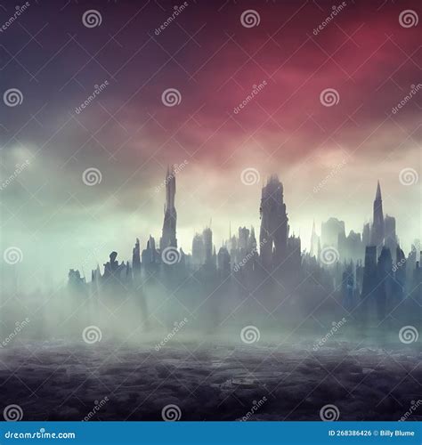 Abstract Fictional Scary Dark Wasteland City Background Colorful Sky