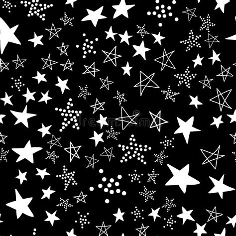Seamless Pattern Night Starry Sky Black White Simple Vector With Star