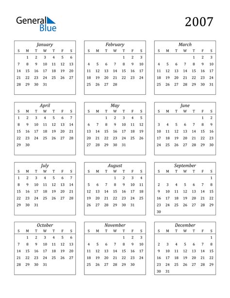 2007 Calendar Pdf Word Excel